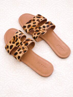 J. Crew Calf Hair Beachside Slide Sandals Leopard Print | Size 7